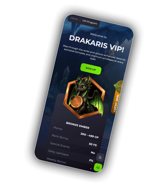 Drakaris Casino VIP Club tiers from Bronze Ember to Imperial Dragon